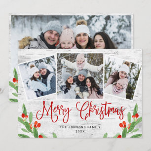 4 PHOTO Christmas Rustic Birch Bark Greeting Holiday Card