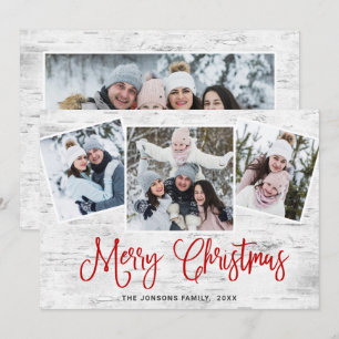 4 PHOTO Christmas Rustic Birch Bark Greeting Holiday Card