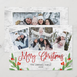 4 PHOTO Christmas Rustic Birch Bark Greeting Holiday Card