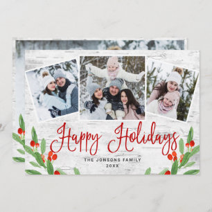 4 PHOTO Christmas Rustic Birch Bark Greeting Holiday Card