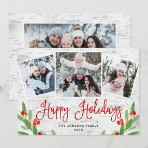 4 PHOTO Christmas Rustic Birch Bark Greeting Holiday Card