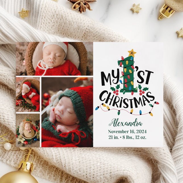 4 Photo Christmas Tree Lights First Christmas Holiday Card (Creator Uploaded)