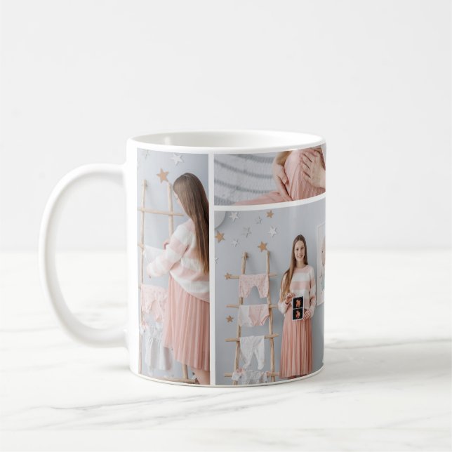 4 Photo Christmas Tree Pregnancy Announcement Coffee Mug (Left)