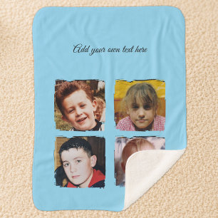 4 photo collage add text blue sherpa blanket