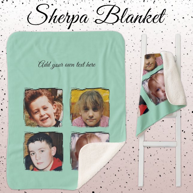 4 photo collage add text green sherpa blanket (Creator Uploaded)