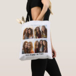 4 Photo Collage and Custom Text White Background Tote Bag<br><div class="desc">Use four square photos to create a unique and personal gift. If you need to adjust the pictures, click on the customize tool to make changes.</div>
