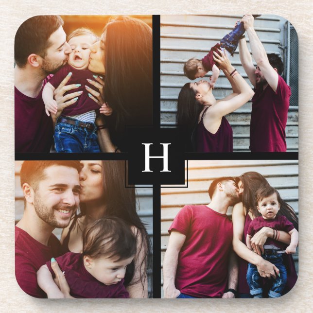 4-Photo Collage and Monogram Coaster (Front)