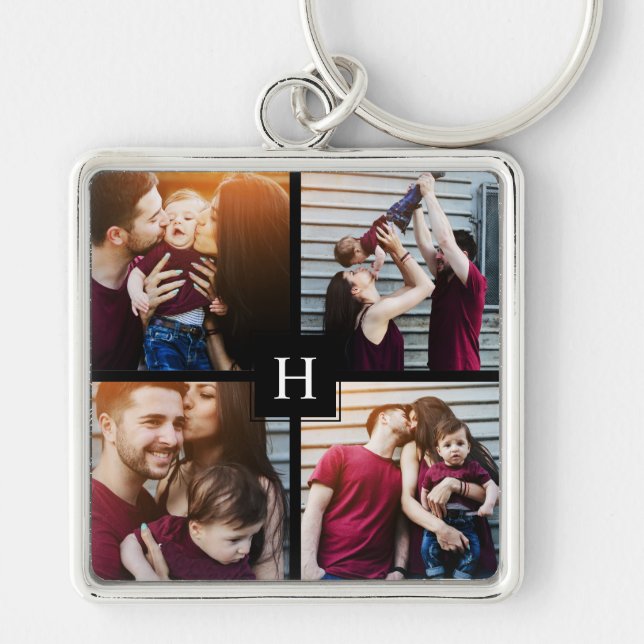 4-Photo Collage and Monogram Keychain (Front)