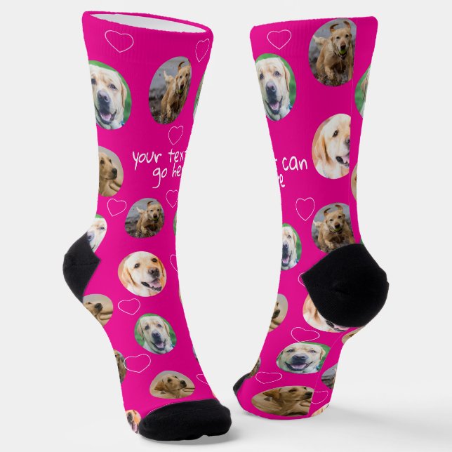4 Photo collage and text template custom made Socks (Angled)
