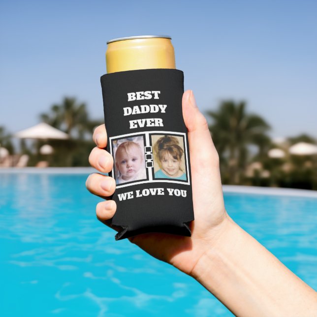 4 photo collage best daddy love you black seltzer can cooler (In Situ Pool)