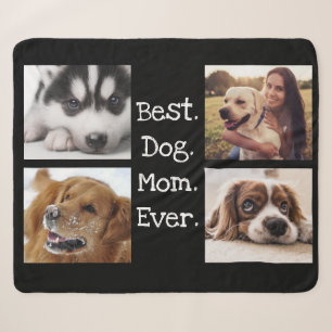 4 Photo Collage Best Dog Mom Ever Unique Black Sherpa Blanket