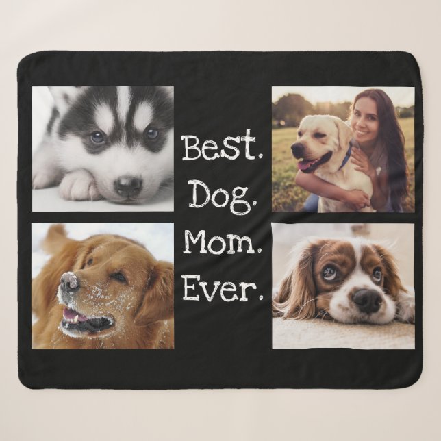 4 Photo Collage Best Dog Mom Ever Unique Black Sherpa Blanket (Front (Horizontal))