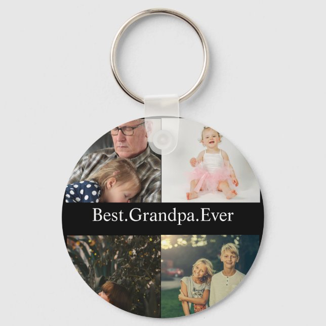 4 Photo Collage Best Grandpa Ever Keychain (Front)