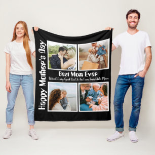 4 Photo Collage Best Mom Ever Fleece Blanket