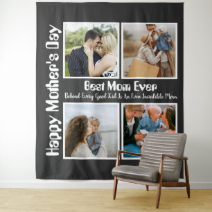 4 Photo Collage Best Mom Ever Tapestry