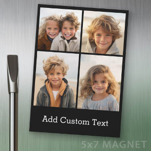 4 Photo Collage - Black with White Type Magnet
