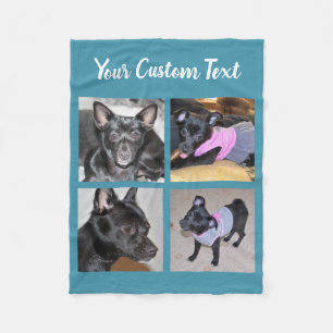 4 Photo Collage   Blue Fleece Dog Blanket