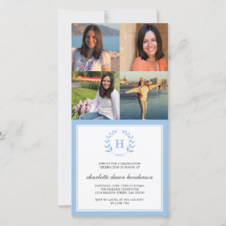 4 Photo collage blue wreath monogram graduation