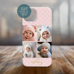 4 Photo Collage - blush pink dots, Gold Script Case-Mate iPhone 14 Case<br><div class="desc">A soft pastel pink polka dot pattern with 4 photos and name in a gold script. Use up to four square or selfie phone photos to create a unique and personal gift. If you need to adjust the pictures,  click on the customize tool to make changes.</div>