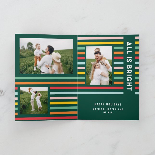 4 Photo collage christmas rainbow colourful bright Holiday Card (Inside)