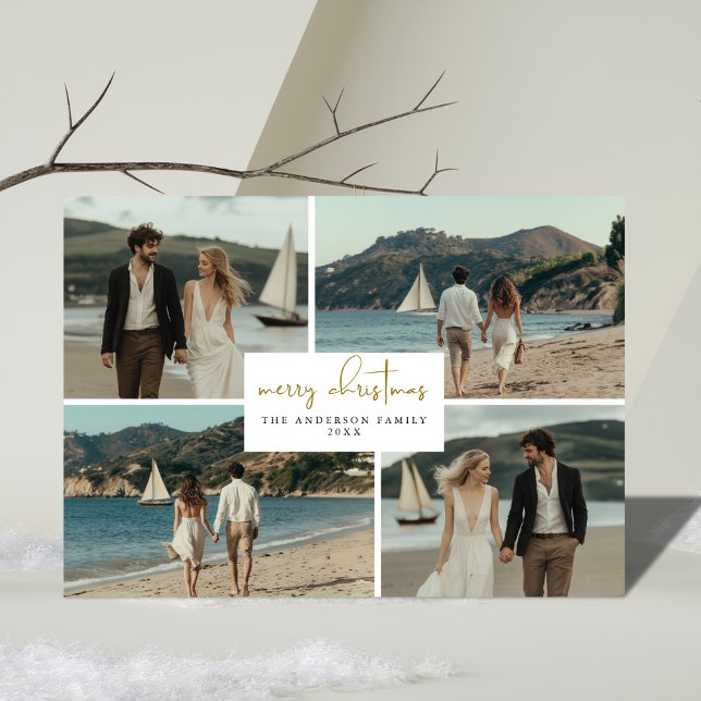 4 Photo Collage Coastal Beachy Nautical Christmas Holiday Card (Creator Uploaded)