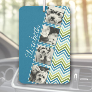 4 Photo Collage - Colourful Blue and Green Chevron Air Freshener