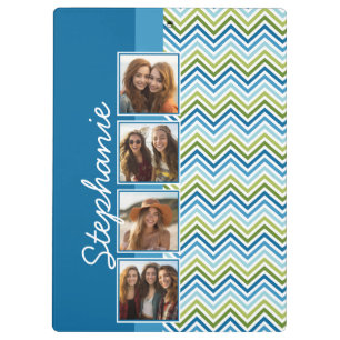 4 Photo Collage - Colourful Blue and Green Chevron Clipboard
