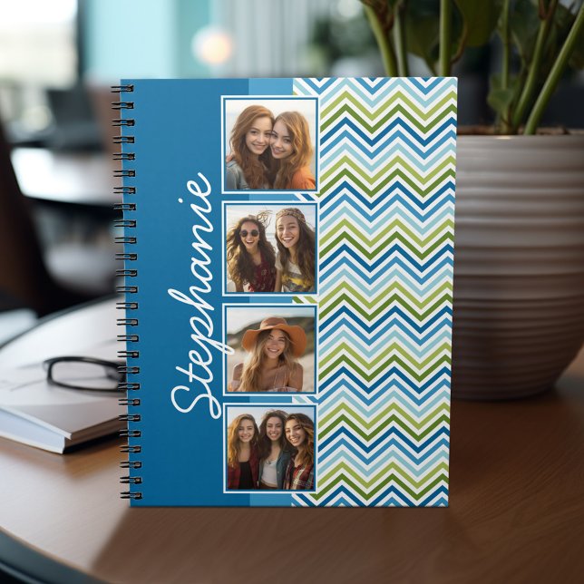 4 Photo Collage Colourful Chevrons Notebook (Personalized notebook - add photos and your name or other text)