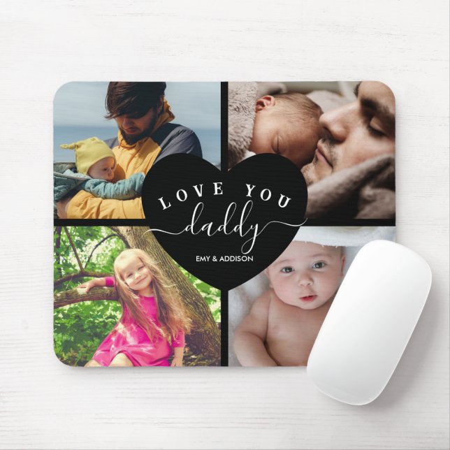 4 Photo Collage Custom Text Personalized Daddy  Mouse Pad (With Mouse)