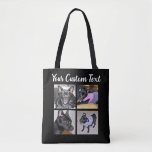 4 Photo Collage   Dog Black Tote Bag