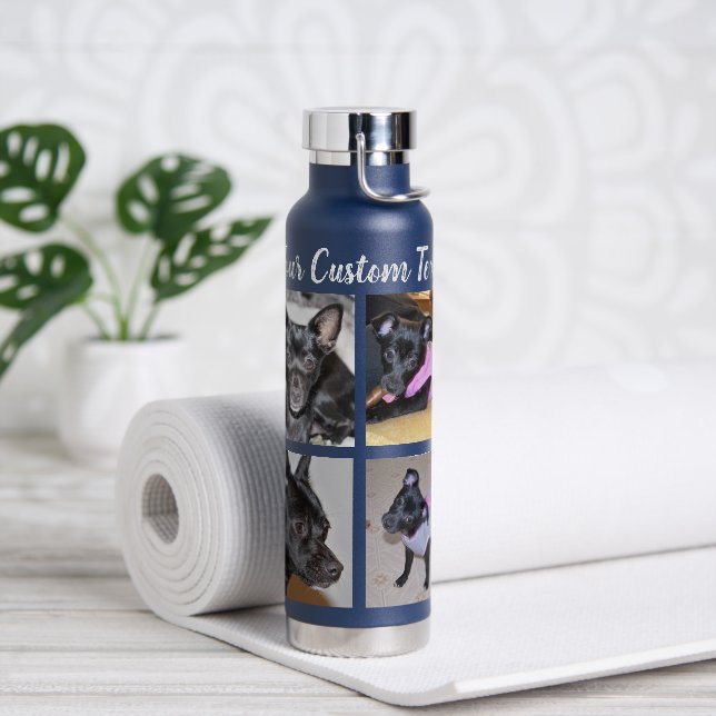 4 Photo Collage | Dog Navy Water Bottle (Yoga)