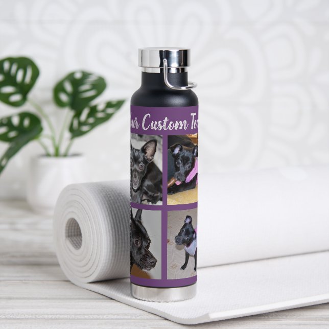 4 Photo Collage | Dog Purple Water Bottle (Yoga)