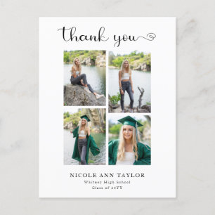 4 Photo Collage Elegant Graduation Thank You Postcard