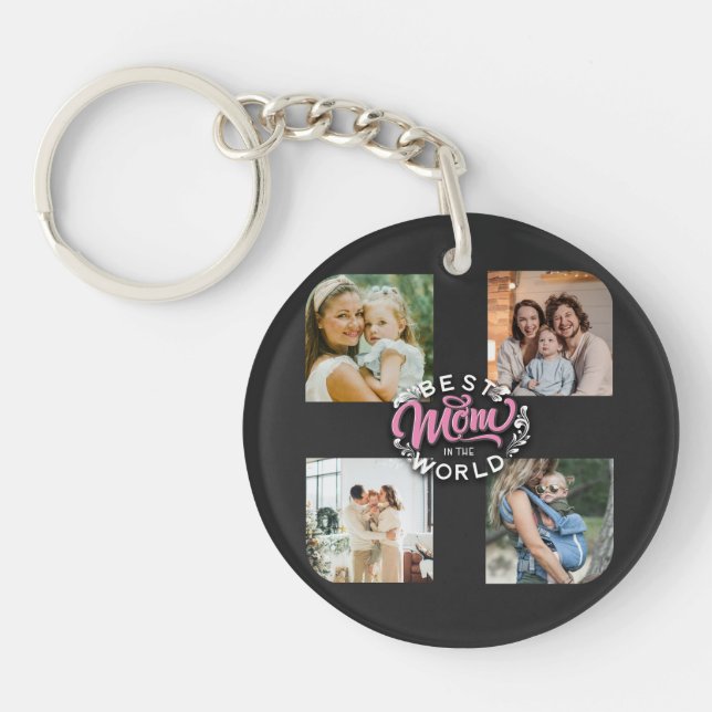 4 Photo Collage Family Memory Mother's Day Keychain (Front)