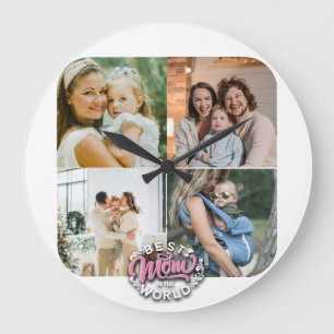 4 Photo Collage Family Memory Mother's Day Large Clock