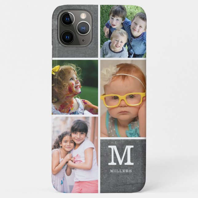 4 Photo Collage Family Monogram Name  Chalkboard Case-Mate iPhone Case (Back)