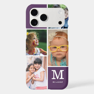 4 Photo Collage Family Monogram Name  Purple