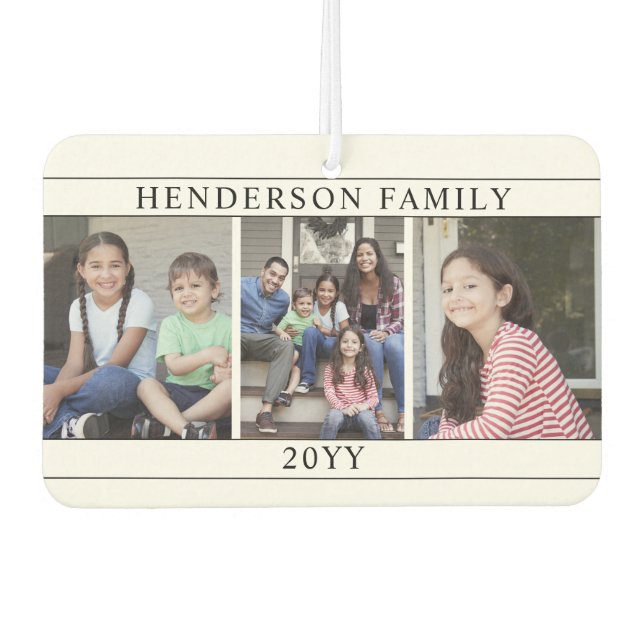 4 Photo Collage Family Name Black and White Air Freshener (Front)