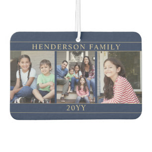 4 Photo Collage Family Name Navy Blue and Gold Air Freshener