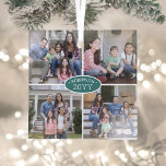 4 Photo Collage Family Name & Year Teal & White Glass Ornament<br><div class="desc">Celebrate the simple joys of the holidays with a custom 4 photo collage teal and white square glass ornament. All text and pictures on this template are simple to personalize. (IMAGE PLACEMENT TIP: An easy way to centre a photo exactly how you want is to crop it before uploading to...</div>