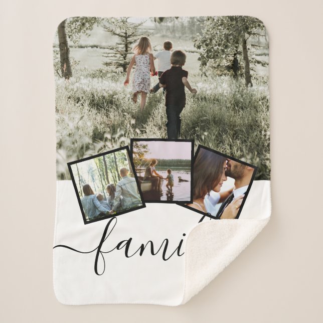 4 Photo Collage Family Personalized Custom Sherpa Blanket (Front)