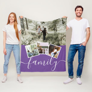 4 Photo Collage Family Personalized Fleece Blanket