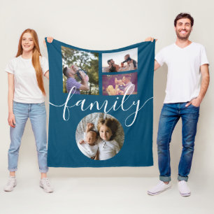 4 Photo Collage Family Personalized Fleece Blanket