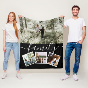 4 Photo Collage Family Personalized Fleece Blanket