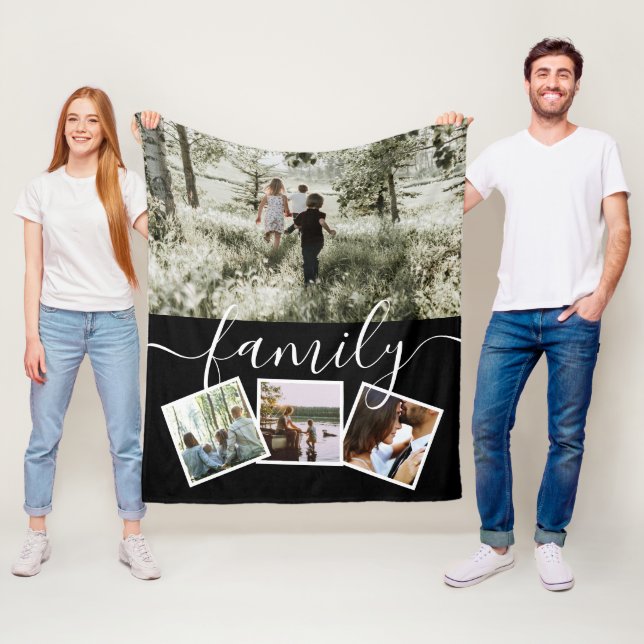 4 Photo Collage Family Personalized Fleece Blanket (In Situ)