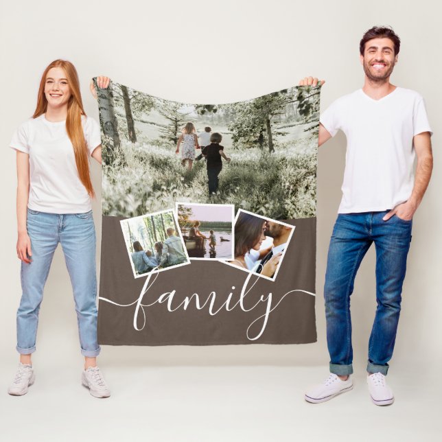 4 Photo Collage Family Personalized Fleece Blanket (In Situ)