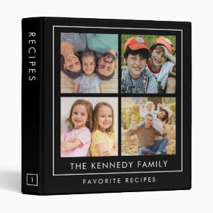 4 Photo Collage Family Recipes Cookbook Black Binder