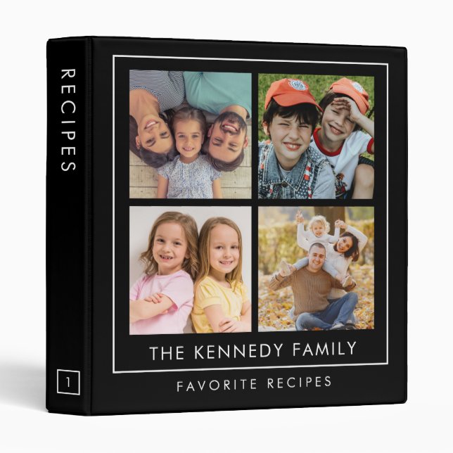 4 Photo Collage Family Recipes Cookbook Black Binder (Front/Spine)