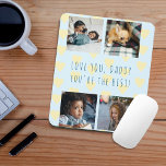4 photo collage Father's Day Love you Daddy Mouse Pad<br><div class="desc">Custom family photo grid collage mouse pad with a light blue and yellow hearted pattern and navy personalized casual "Love you,  Daddy,  you're the best!" typography script.              It can be a cute personalized gift for your dad or grandpa on Father's Day,  Grandparent's Day,  birthday,  Christmas or any other occasion.</div>