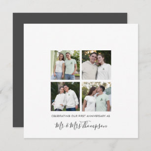 4 photo collage First Anniversary Custom Grey Card